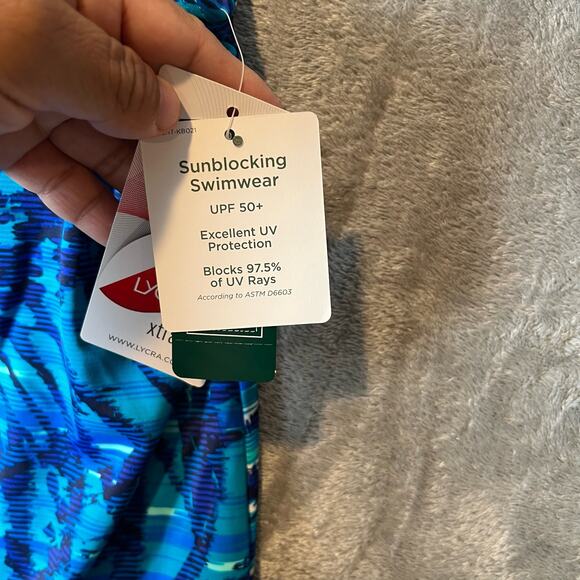 L.L. Bean Sz 6 Sun-blocking Scoop Neck Tankini Top Blue Women's New - Picture 4 of 9